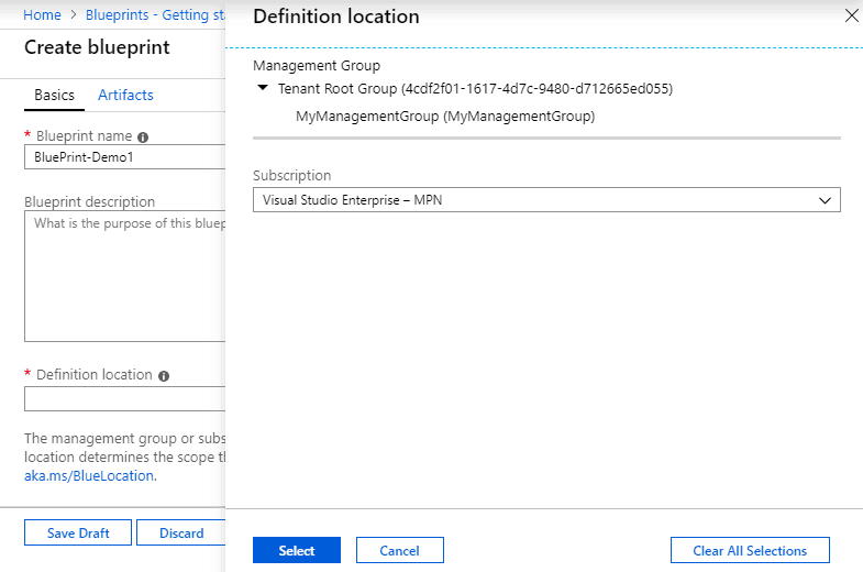 Azure Blueprint Definition Location