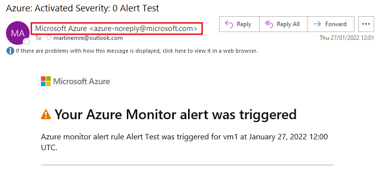 Azure Monitor Sender Address